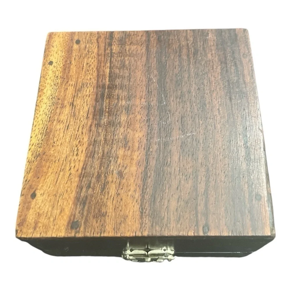 VTG Black Rosewood Inlay Elephant In Jungle Desert Square Fitted Jewelry Box
